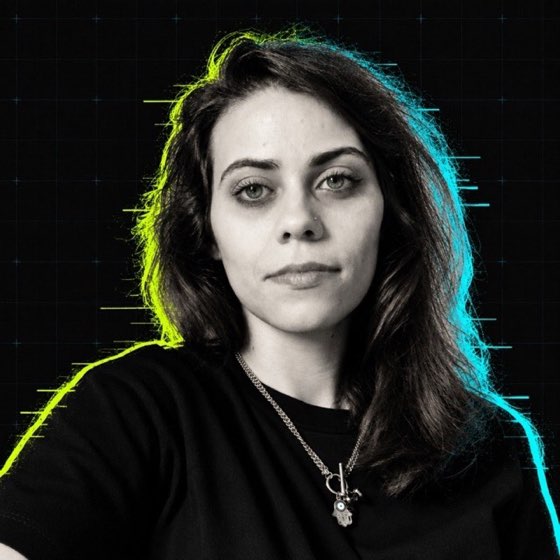 Rafaela Costa, strategic UX/UI designer and product builder, in a black-and-white portrait with lime and cyan digital accents.